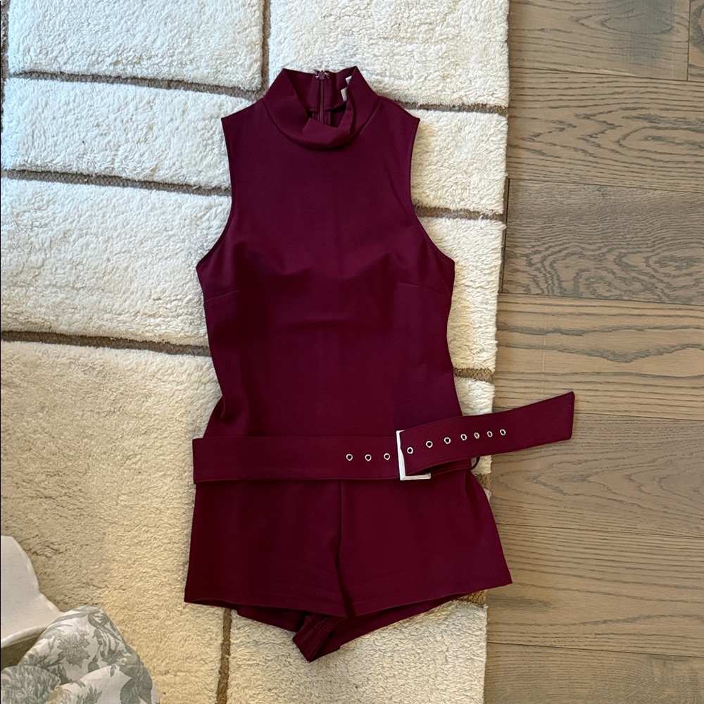 superdown Burgundy Sleeveless Mini Romper with Belt